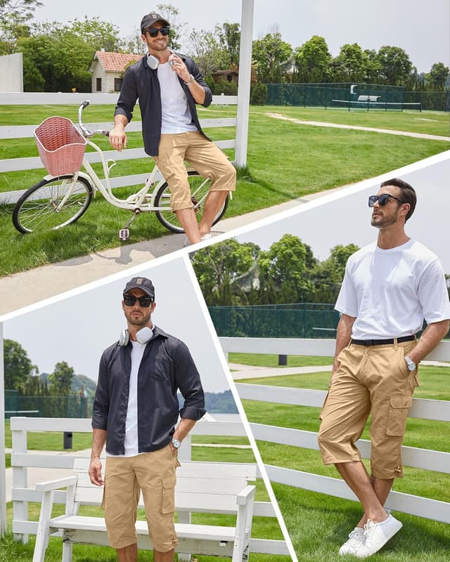 Detalle de NANAMEEI Pantacourt Cargo Homme 3/4 avec poches multiples – short de travail pratique pour l’été