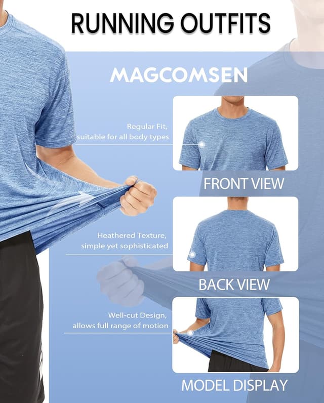 Thumbnail 6 de MAGCOMSEN Men’s Quick-Dry Running T-Shirts (Heather Grey) — short-sleeve gym & workout tops