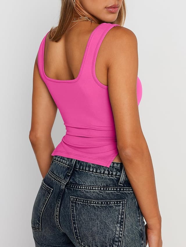 Detalle de Trendy Queen Double Lined Crop Tank Top for Women (Heart Neck, Backless Summer Y2K Style)