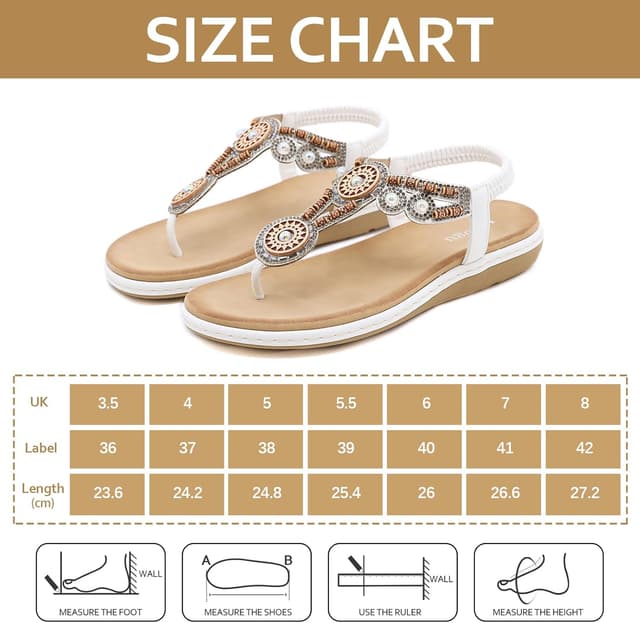 Detalle de FOGOIN women’s flat leather-look toe-post sandals with boho bead straps