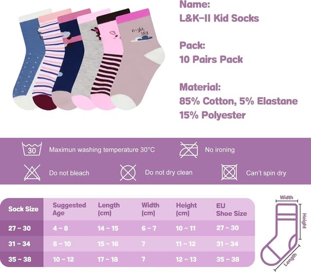 Thumbnail 6 de L&K-II 12 paia di calzini bambino in cotone (2808VA) per ragazze 4-12 anni