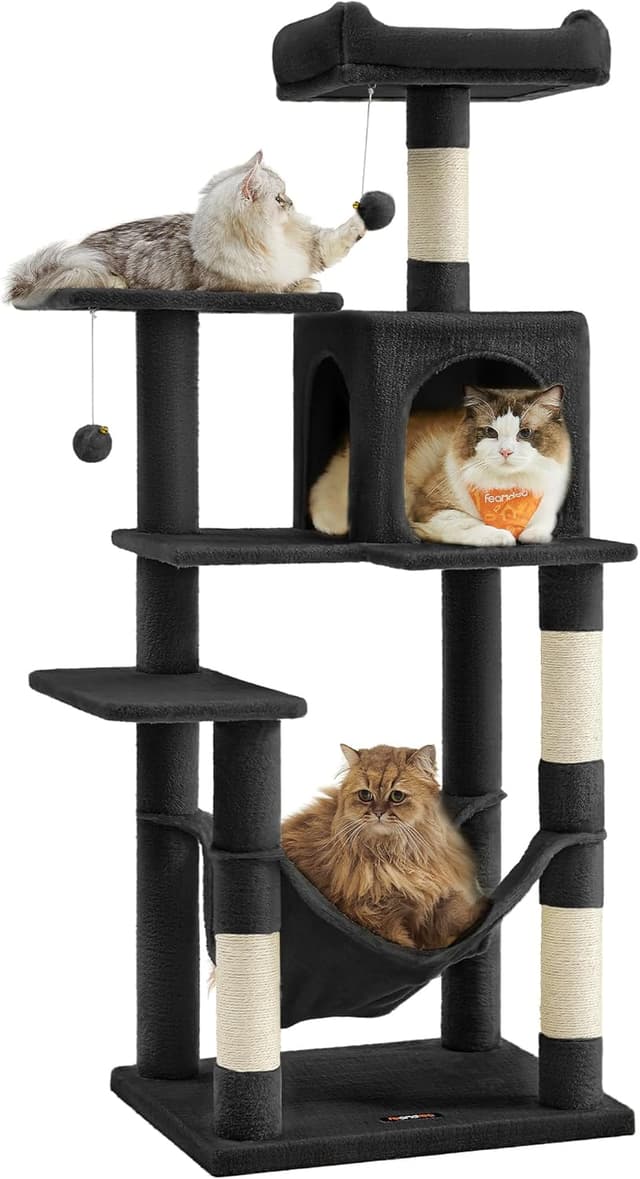 Detalle de Feandrea Arbre à chat 143 cm PCT161B01 : tour à griffer avec 2 plateformes, 1 cueva et hamac