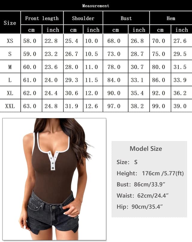 Detalle 2 de Aottori débardeur femme sans manches col carré à boutons, viscose côtelée slim fit