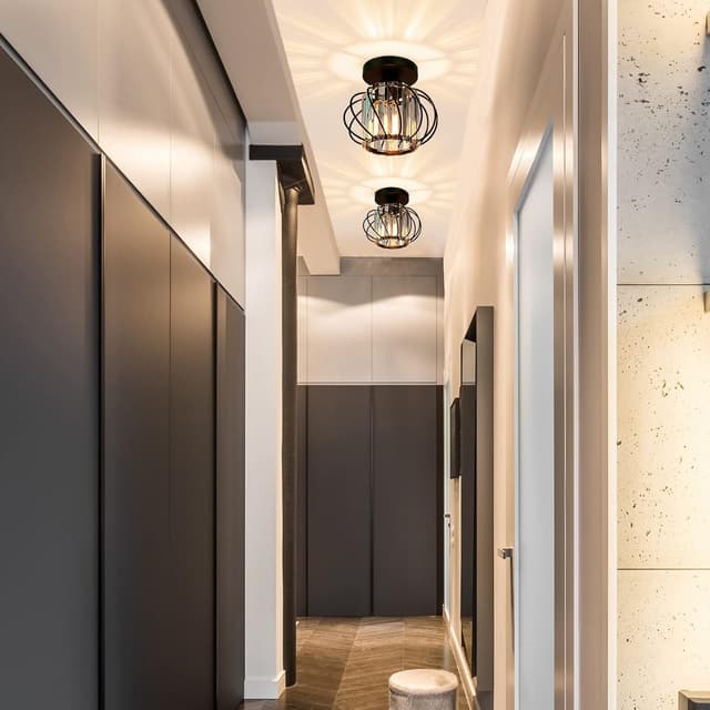 Detalle de FRIDEKO HOME Modern Crystal Flush Ceiling Light Fixture (Black) – Industrial 2 Pack, E27