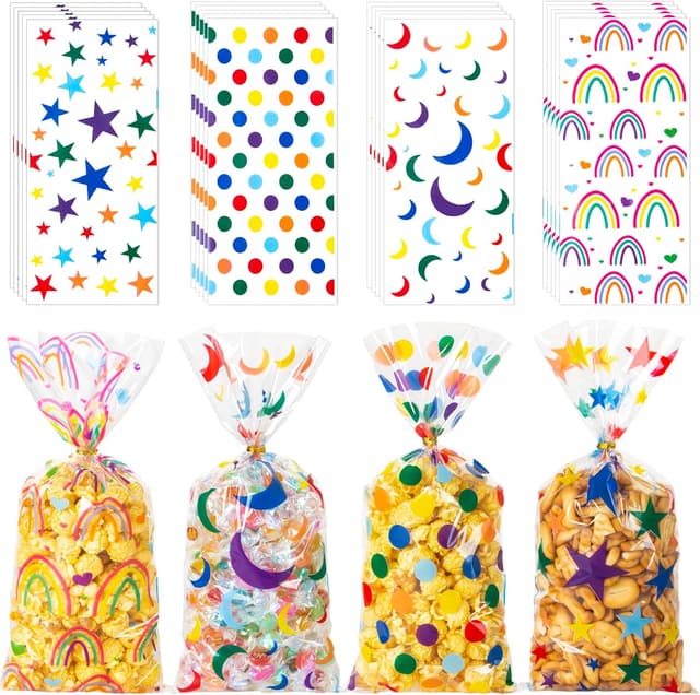 Imagen de 100 Pcs Cellophane Treat Bags Rainbow Stars and Dots ⌛🎉 en OfertitasTOP