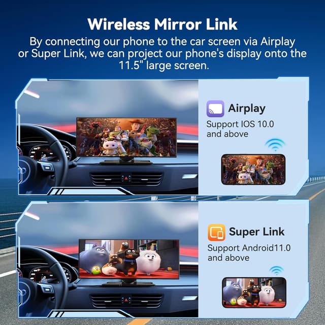 Detalle de 11.5" Car Tablet Pro Max (2026) – Wireless CarPlay & Android Auto Screen with 4K Front + 1080P Rear Camera, 64G SD