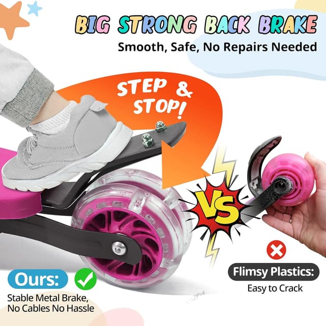 Detalle 2 de Kick Scooter for Kids Ages 3–7 (Three-Wheel Light-Up, Lean-to-Steer, Foldable, Dual Rear Wheels)