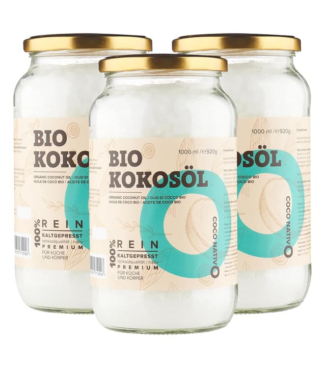 Detalle de Bio Kokosöl CocoNativo, nativ kaltgepresst (3x1000 ml, 3 L) – für Küche, Haut & Haare