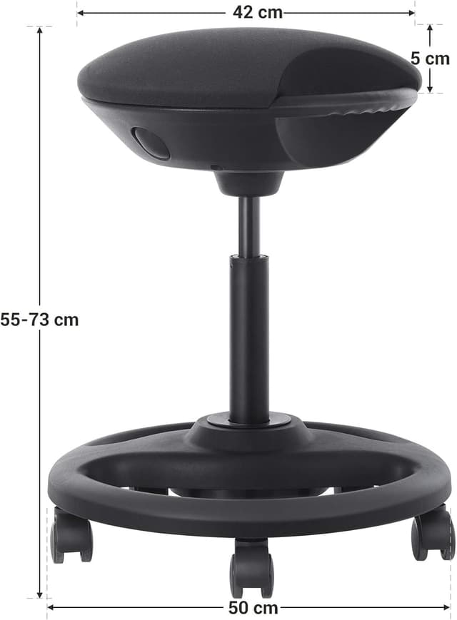 Detalle de SONGMICS OSC06BK dynamischer Arbeitshocker mit Rollen – höhenverstellbar, Drehstuhl mit 10° Neigung
