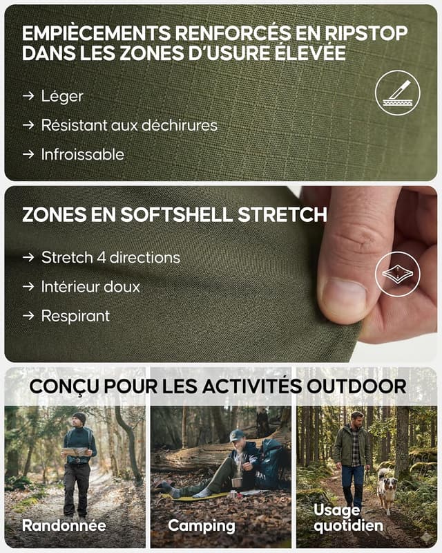 Detalle de Pantalon de marche déperlant Danish Endurance pour homme – softshell extensible pour randonnée et usage quotidien