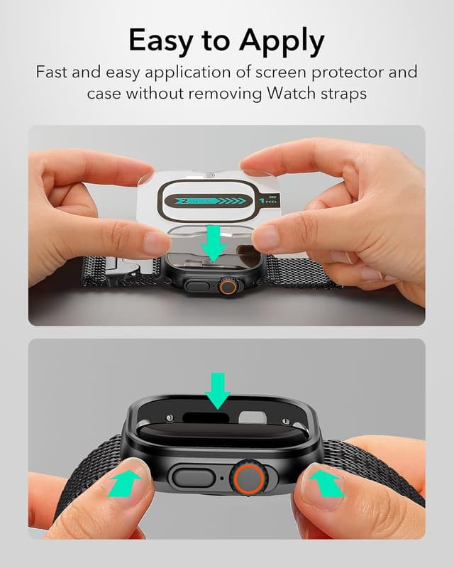 Detalle de ESR for Apple Watch Ultra 3/2/1 49mm Case with Screen Protector (Black) – Military Grade Protection + 2-pack glass set