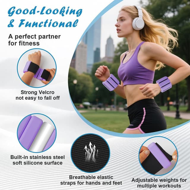 Detalle de Set da 2 pesi regolabili per polsi e caviglie (2x450 g) per Pilates, Yoga, nuoto, corsa e allenamento della forza