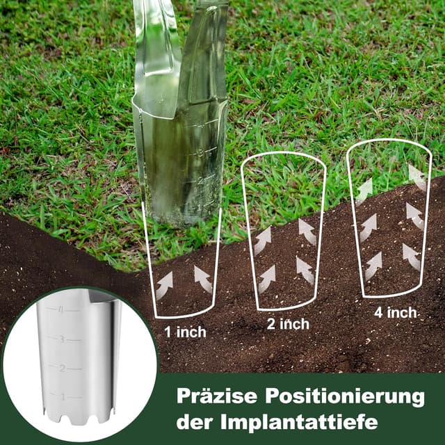 Detalle de Lochspaten mit Tiefenskala von Eadwiella (rostfreier Stahl, Holzgriff) – Blumenzwiebeln und Samen pflanzen