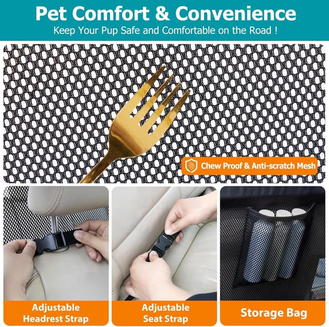 Detalle 2 de CJYMMFAN Dog Guard for Car Boot & Back Seat with Wider Coverage – Universal Dog Barrier with Chew-Proof Transparent Net