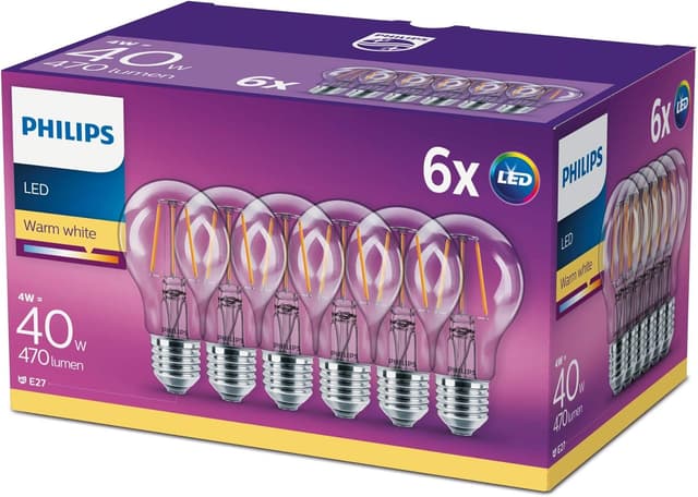 Detalle 2 de Philips - Pack de 6 bombillas LED E27 40W blanca cálida