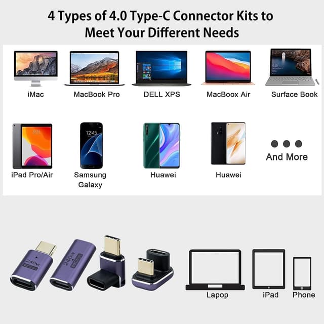 Detalle 1 de Leehitech Type C Adapter Set (USB-C 4.0, 40 Gbit/s, 240 W) mit Winkelsteckern für Computer