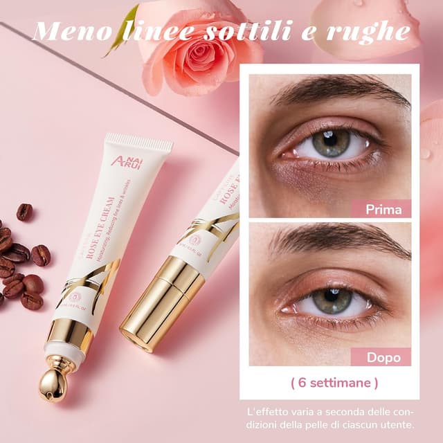 Detalle 2 de ANAiRUi Crema Occhi alla Caffeina e Rosa per occhiaie, occhio gonfio e borse