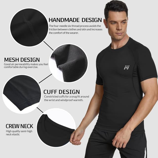 Detalle 2 de MEETWEE Kompressionsshirt Herren (Kurz- oder Langarm) – atmungsaktives Funktionsunterhemd für Sport & Training