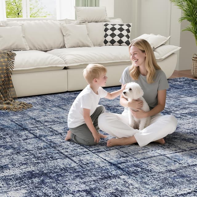 Thumbnail 6 de 8x10 Washable Area Rug Navy Light Gray