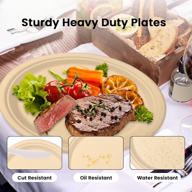 Detalle 2 de LDFDRT Pappteller aus Zuckerrohrfaser (Bagasse), 100 Stück, rund 17,8 cm – kompostierbar