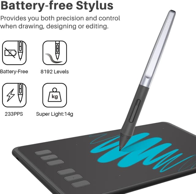 Detalle de Huion Inspiroy H640P drawing tablet with battery-free PW100 stylus for Windows, Mac, Linux, Android