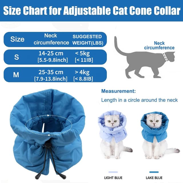 Detalle 2 de Elisabethanisches Halsband für Katzen nach Operationen – weiche einstellbare Halskrause, blau (M)