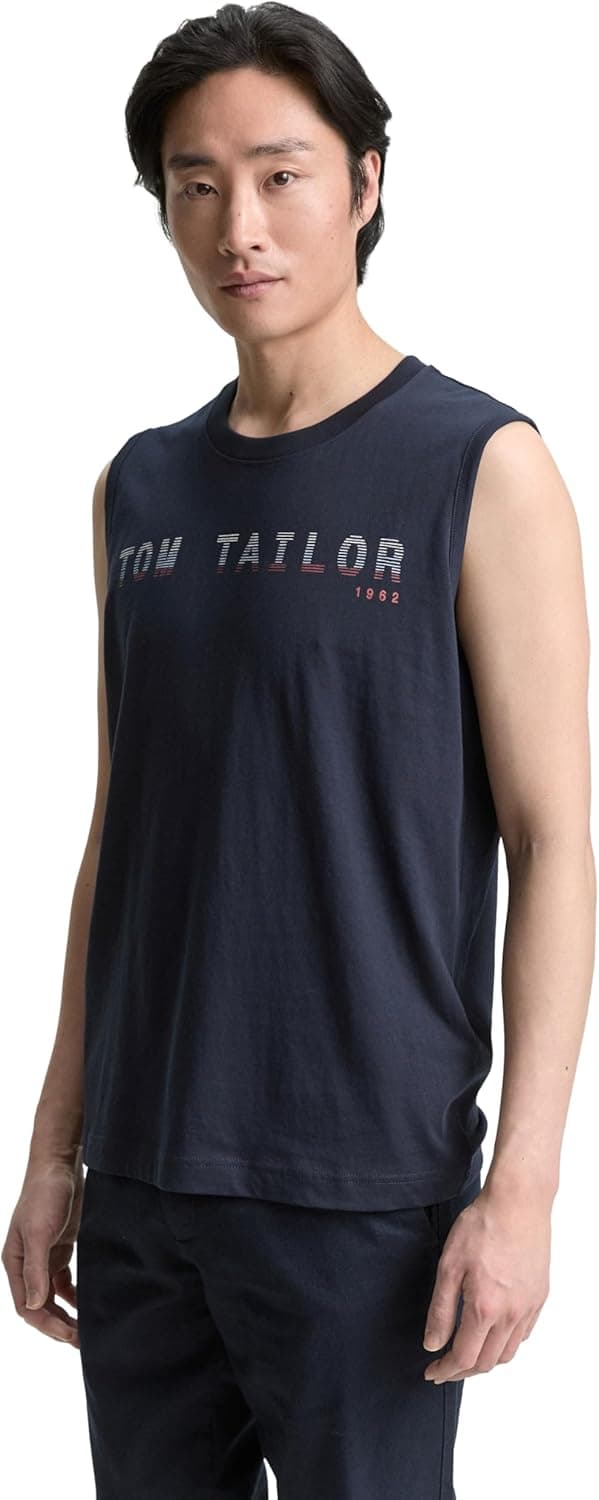 Detalle de TOM TAILOR 1046790 canotta uomo basic in cotone con logo stampato
