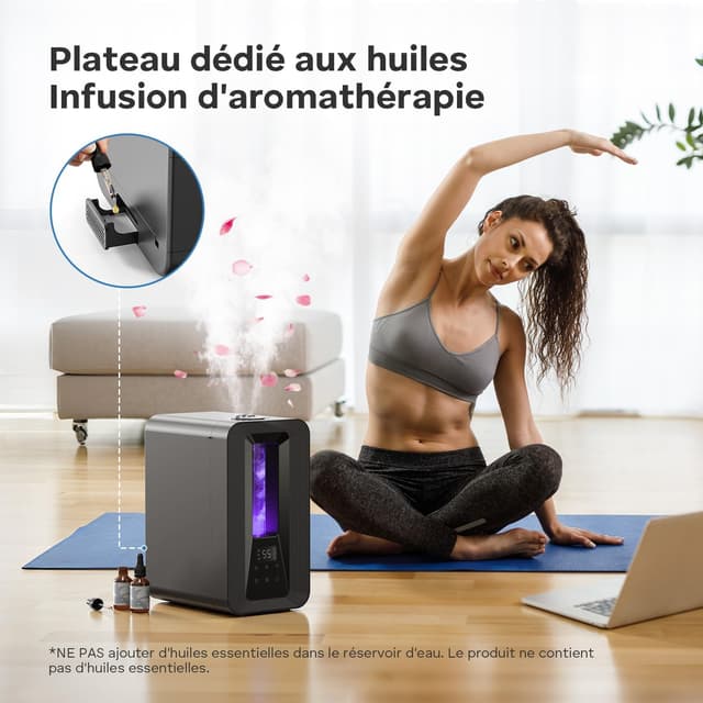 Detalle 2 de AROEV E Humidificateur d’air chambre Top-Fill 5L ultrasonique à brume froide, hygrost at intelligent et diffusion d’arômes