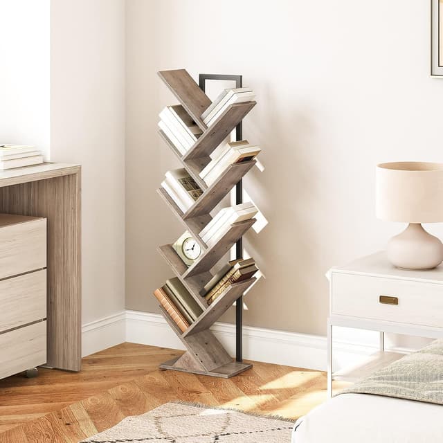 Detalle 2 de HOOBRO EBG08SJ01G1 Tall 9-Tier Tree Bookshelf (Greige & Black) for CDs, Albums and Books