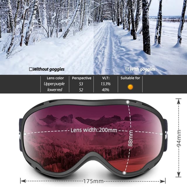 Detalle 2 de Snowledge ski goggles UV400 dual lens