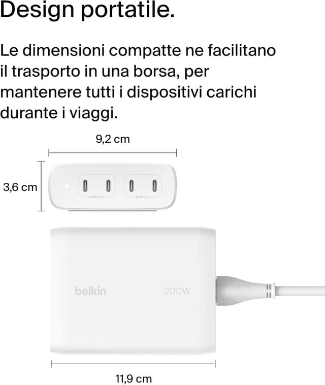 Thumbnail 6 de Belkin BoostCharge Pro caricabatteria multiporta da parete GaN 200 W (4 porte, USB‑C PD 3.1)