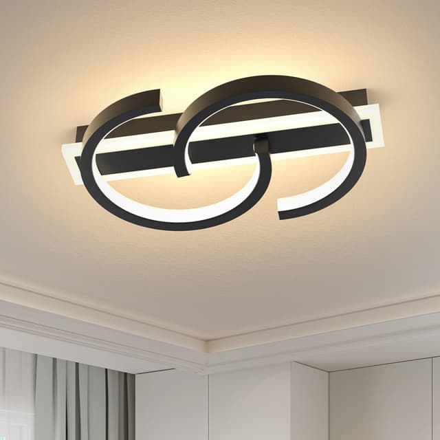 Detalle de LUOLONG LED Deckenleuchte 30 cm schwarz, 25 W, 3000 K – runde 2-Ring-Lampe für Wohnzimmer & Schlafzimmer