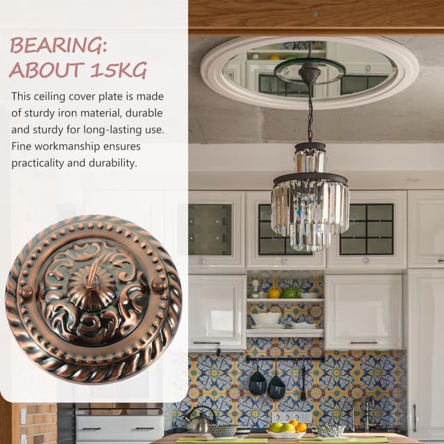 Detalle de Mikikit Vintage Deckenbaldachin 15 cm mit Haken – Metall-Deckenplatte in Rotbronze, tragfähig bis 15 kg