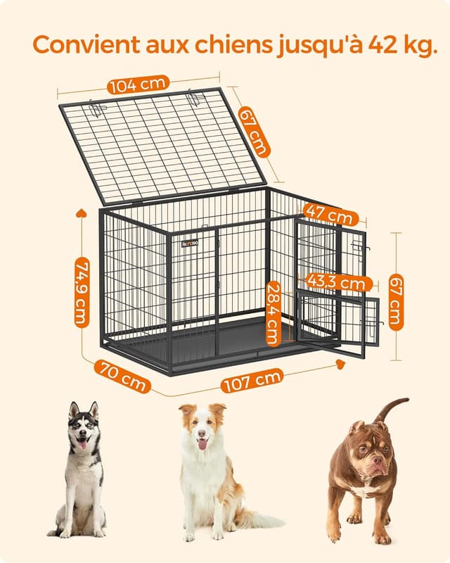 Thumbnail 3 de Feandrea PPD001B01 Cage chien 107×70×75 cm