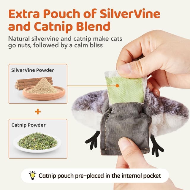 Thumbnail 6 de Potaroma Flapping Bird interactive cat toy with lifelike sandpiper chirp (rechargeable, touch-activated) – 10cm