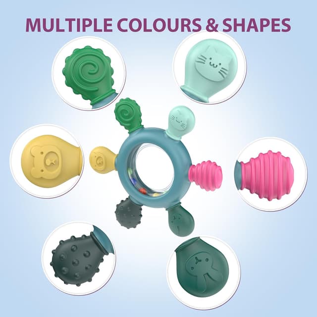 Detalle de Anneau de dentition akolik avec hochet en silicone (sans BPA) pour bébés 3 à 12 mois