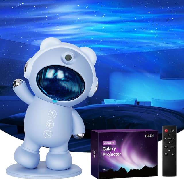 Detalle de FULEN Sternenhimmel Projektor mit Nordlicht-Effekt, Timer & Fernbedienung (LED Nachtlicht Galaxie), Blau