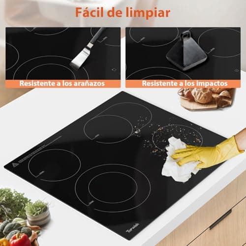 Thumbnail 7 de TOPWISH Topwish placa vitrocerámica encastrable de 60 cm y 4 fuegos con doble zona y temporizador
