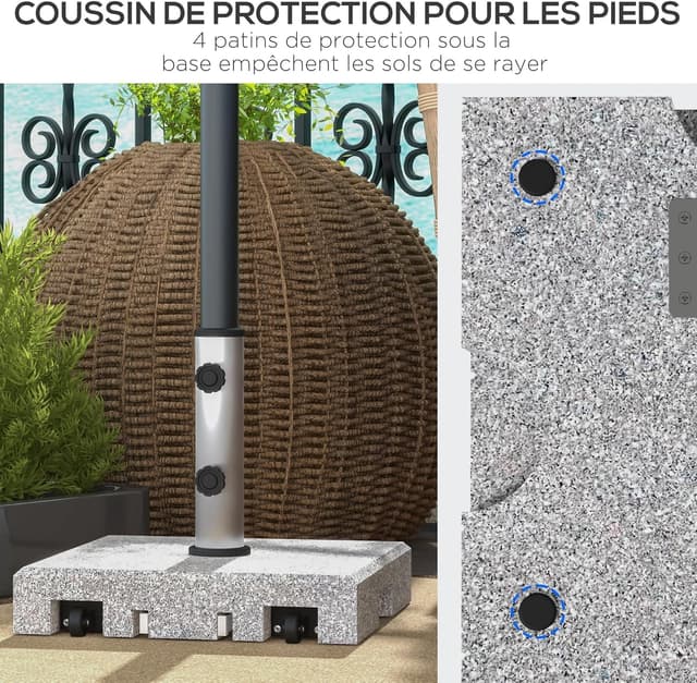 Thumbnail 6 de Outsunny Pied de parasol en granit carré avec roulettes – compatibilité mât Ø32/Ø38/Ø48 mm, 28 kg