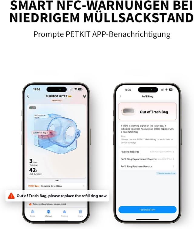 Detalle de PETKIT Katzenstreu-Beutel für PUROBOT Ultra – 4 Rollen Nachfüllbeutel