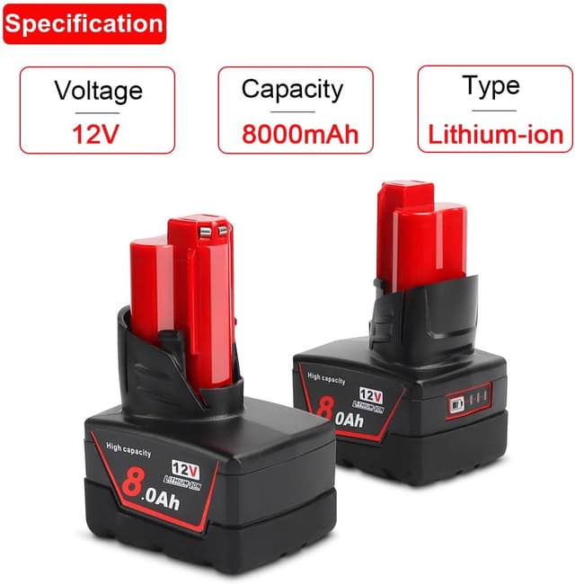 Thumbnail 1 de Powarobor M12 12V 8.0Ah Replacement Battery for Milwaukee