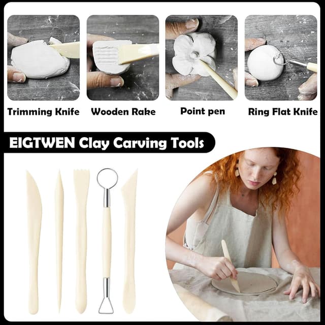 Detalle 2 de EIGTWEN Vernis argile autodurcissante 100 ml (finition gloss) + kit d’outils de poterie (29 pièces)
