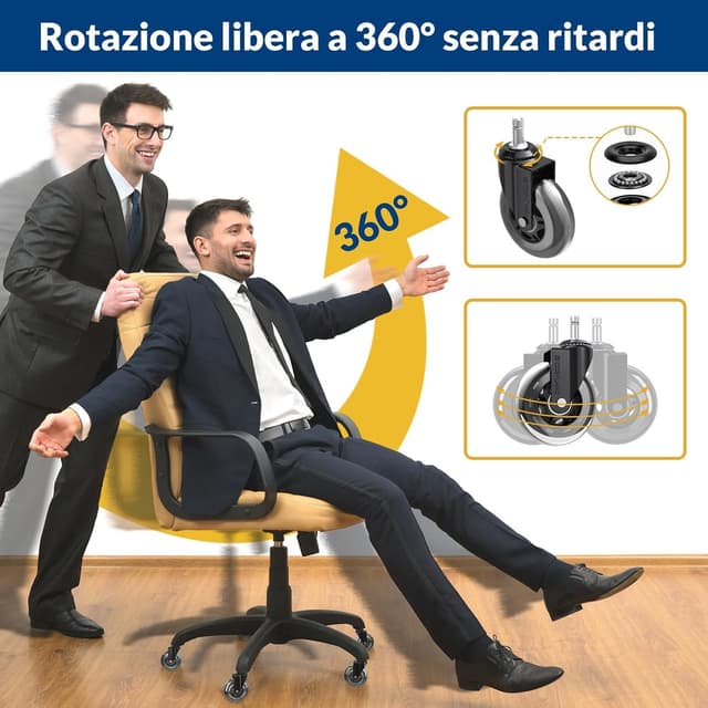 Thumbnail 6 de COSYLAND set 5 ruote per sedia ufficio 11x22 mm, ultra silenziose 360° con doppio cuscinetto, portata 300 kg (per coppia)