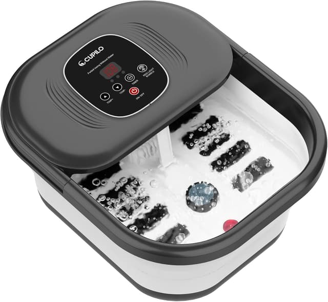 Detalle de Foot Spa Bath Massager with Heat – Collapsible foot soaking tub with bubbles, red light, pumice & shiatsu rollers