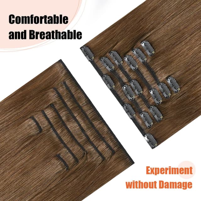 Detalle de UGOTRAYS Light Brown Clip-in Human Hair Extensions (7pcs, 20 inch, 70g, Remy) – 16 Clips, #6