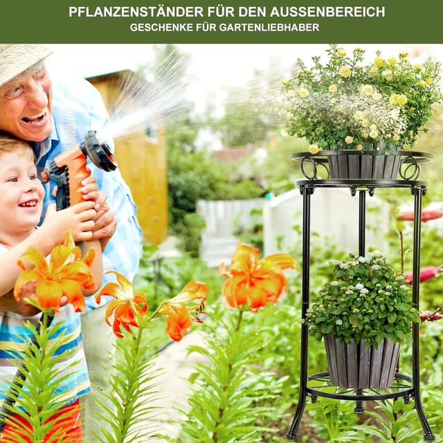 Detalle 2 de MA3TY Pflanzenständer aus Metall mit 2 Etagen, Eckmodell für innen & außen – 51,5 cm, schwarz