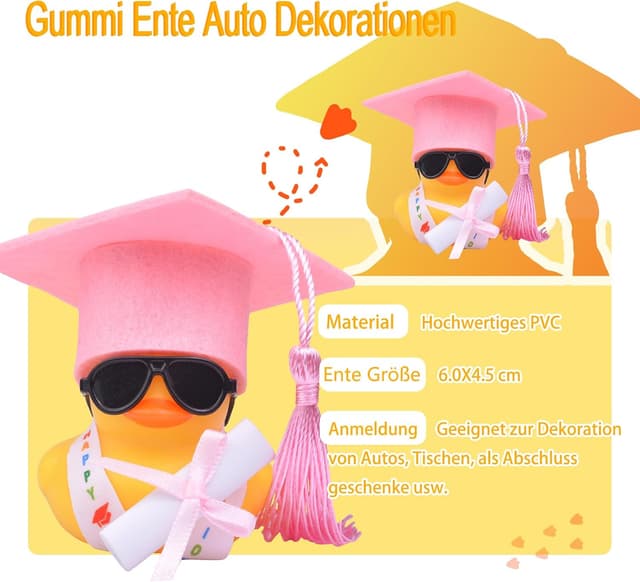 Detalle 2 de Mwmoeen Lustige Akademiker Gummiente mit Diplom – 2 Stück für das Auto-Armaturenbrett zur Abschlussfeier