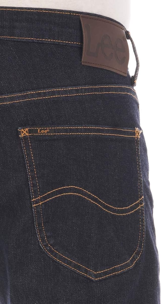 Detalle de Lee Denver Bootcut: jeans da uomo in cotone elasticizzato blu a 5 tasche