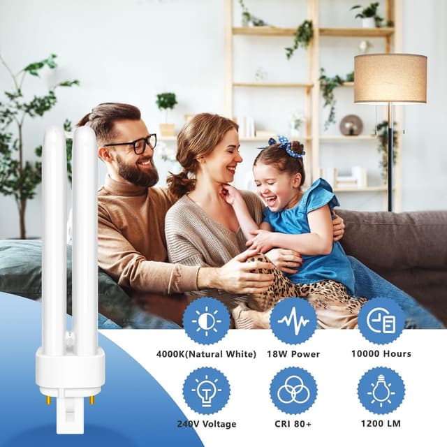 Detalle de 18W G24d-2 Compact Fluorescent Lamp (CFL) 2-Pin, Neutral White 4000K, 1200LM – Non-Dimmable, 1 Pack