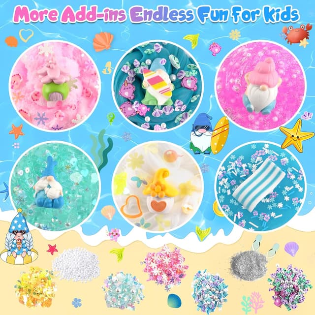 Detalle de LAWOHO 6 Pack Mermaid Gnomes Slimes kit for kids (cloud, water, butter & clear slime)